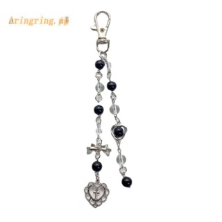 ARIN Handmade Love Cross Keychain Sweet Romantic Bowknot Obsidian Clear Beads Keychain  for Women Girlfriend y2k