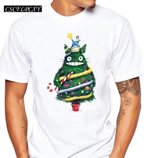 Christmas Tree Totoro Men เสื้อยืดเสื้อคอวี O-Neck เสื้อคริสต์มาส Teescscflpcxyเสื้อคู่รัก
