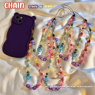 Casetify Chain Phone Universal INS bucket beads color chain phone rope strap kpop accessories Simple Star Rainbow Chain Beaded Bracelet key chain ig decoration lanyard