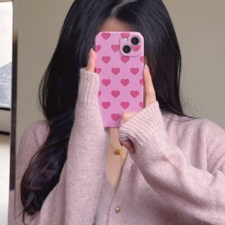 Korea Cute Pink Heart Pattern Phone Case Compatible For iPhone 14 Pro Max 13 12 11 Shockproof Hard Cover Protective Back Cover