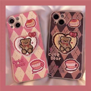 เคสโทรศัพท์มือถือแบบนิ่ม ปักลายหัวใจ หมีน่ารัก สําหรับ Iphone 11 12promax 13 X XR 7Plus