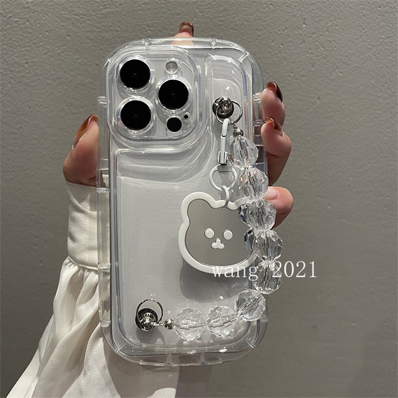 phone-case-เคส-vivo-v25e-v25-y02-y02s-y01-v23-v23e-4g-5g-hot-deals-transparent-mirror-bear-crystal-bracelet-casing-vivo-t1x-y33t-y21t-y21a-y33s-y21s-y21-y15a-y15s-silicone-soft-cover-เคสโทรศัพท