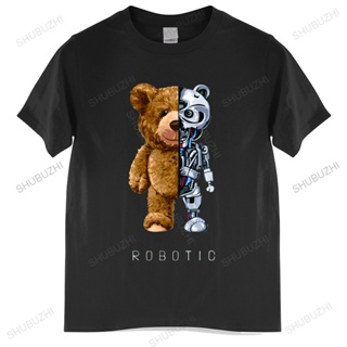 [S-5XL] ผู้ชายTเสื้อNew Funny Teddy Bear Robot Tshirt Robotic Bear Shirt Casual Clothes Men Fashion Clothing Cotton TShi