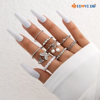 แหวนมุก พลอยเทียม ผีเสื้อ กลวง สไตล์มินิมอล / แหวนเปิดนิ้ว ปรับได้ วินเทจ / แหวนชุบ ผู้หญิง ส่องแสง เครื่องประดับ