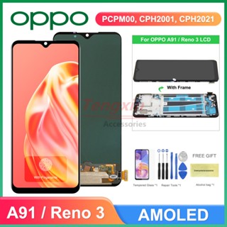 หน้าจอสัมผัสดิจิทัล Lcd พร้อมกรอบ ขนาด 6.4 นิ้ว แบบเปลี่ยน สําหรับ Oppo A91 Oppo Reno3 Reno 3 4G CPH2043