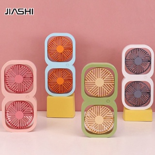 JIASHI พัดลมตั้งโต๊ะ สองหัว สร้างสรรค์ ชาร์จ Usb แบบพกพา