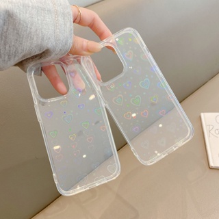 Colorful Phone Case for iPhone Double Layers Loving Heart Transparent Mobile Phone Shell for iPhone New 14Promax Phone Case Aurora