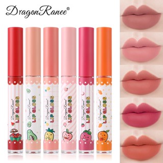 Dragon Ranee ลิปสติก ลิปกลอส เนื้อแมตต์กํามะหยี่ กันน้ํา ลายการ์ตูนผลไม้น่ารัก 12 สี