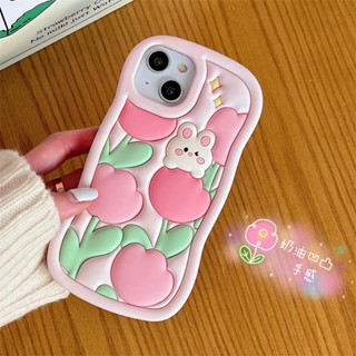 เคสซิลิโคน ลายดอกทิวลิป 3D สีชมพู สําหรับ iPhone 11 12 12Pro 12Promax caser 13 13Pro 13Promax 14 14Pro 14Promax