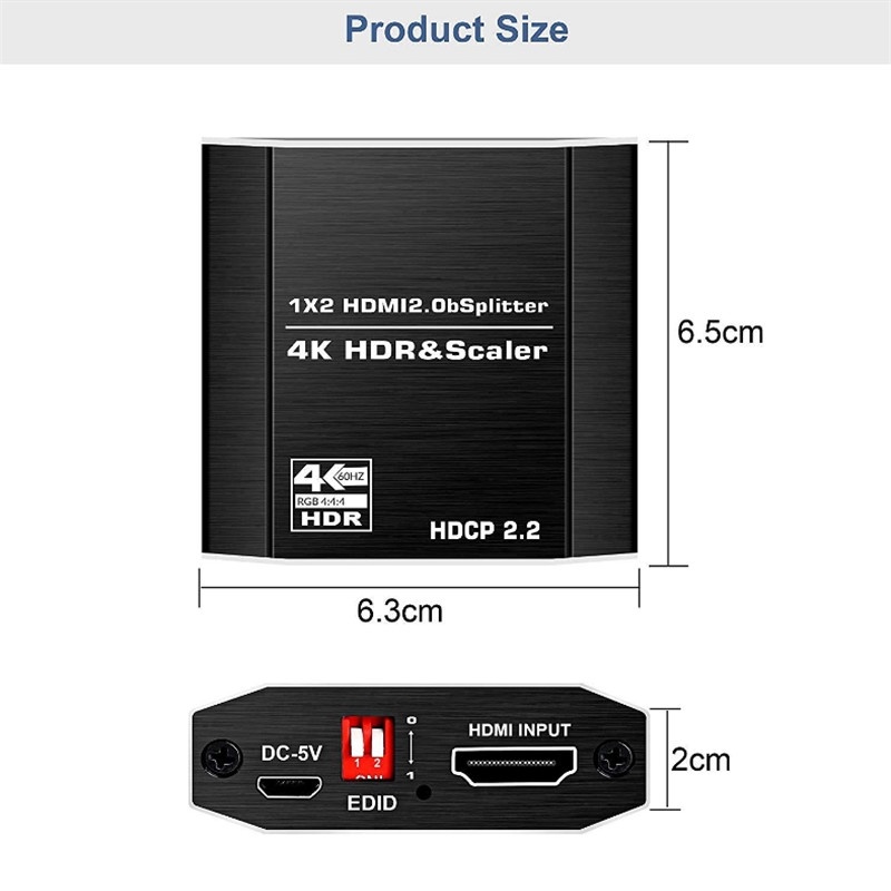 ตัวแยกสัญญาณ-hdmi-1-duplicate-to-2-hdmi-displays-4k60hz-เข้า-1-ออก-2-พร้อมสาย-hdmi-ความเร็วสูง-รองรับ-hdcp-2-2