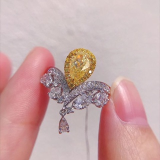 Shangmei แหวนเพชร รูปมงกุฎ สีเหลือง หรูหรา ความแม่นยําสูง