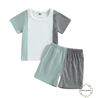 Babyclothes- ชุดเสื้อแขนสั้น ทรงหลวม และกางเกงขาสั้น สีเขียว สีขาว สําหรับเด็กผู้ชาย