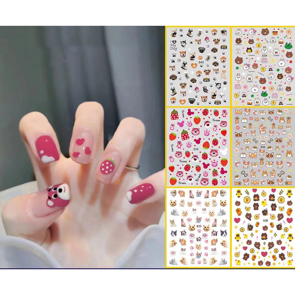 Children's nail stickers Koki strawberry bear nail enhancement decals cartoon pet nail