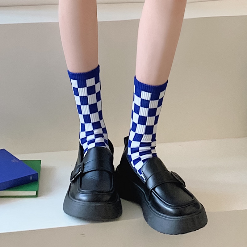 สปอตสินค้า-ถุงเท้าลายตารางอินเทรนด์-ถุงเท้านักเรียน-ถุงเท้าผ้าฝ้าย