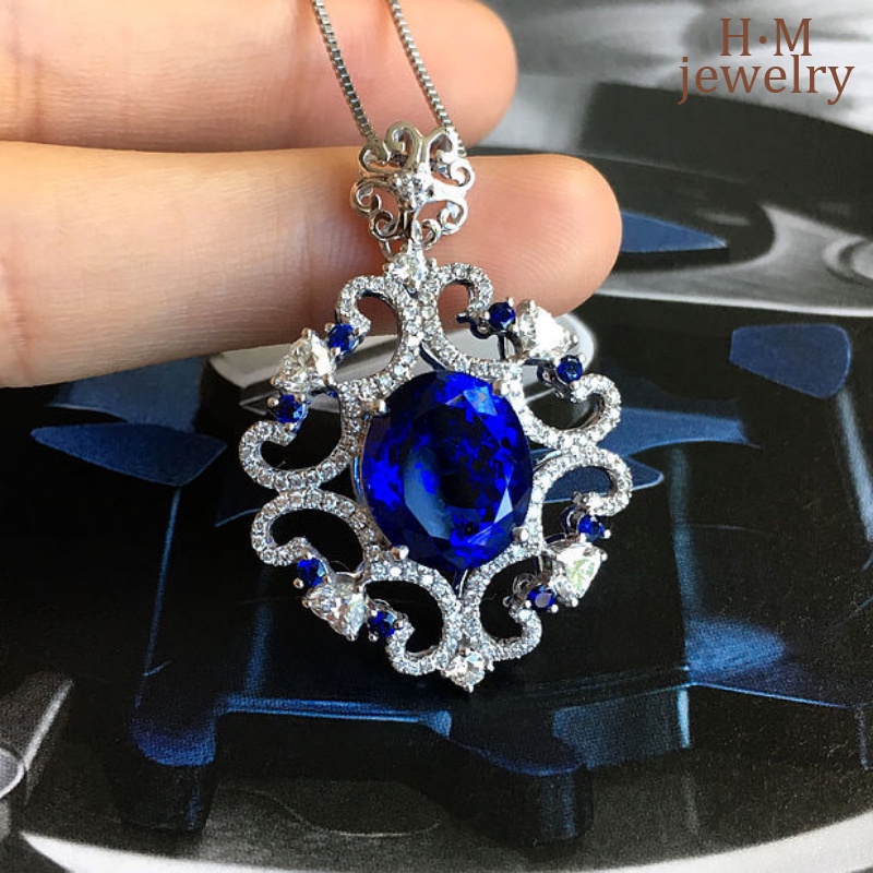 tanzanite-สร้อยคอ-จี้เพชร-สีฟ้า-ฝังไพลิน-แบบกลวง