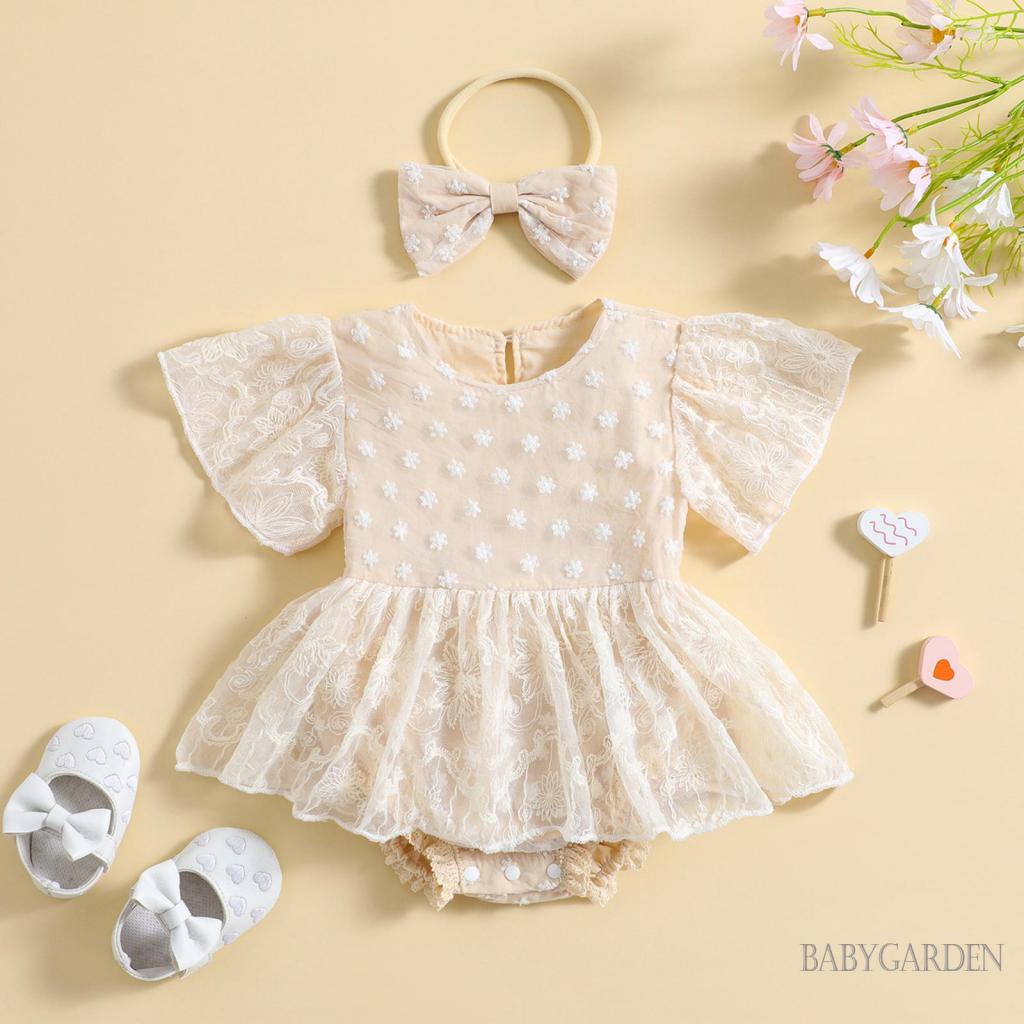 babygarden-3-24m-เด็กผู้หญิง-ลูกไม้-ปักลายดอกไม้-แขนสั้น-คอกลม-กระโปรง-ชายเสื้อ-ฤดูร้อน-บอดี้สูท-พร้อมที่คาดผม