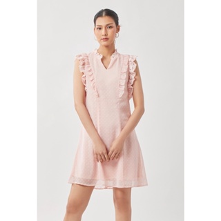 EP เดรสแขนกุดแต่งผ้าลูกไม้ ผู้หญิง สีชมพู | Textured Dress with Lace Detail | 4529