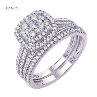 Fancy คลาสสิก 2 ชิ้น / เซต แหวนแต่งงาน สําหรับผู้หญิง สีเงิน หรูหรา สดใส ลูกบาศก์ เซอร์โคเนีย อารมณ์ หรูหรา เครื่องประดับหญิง