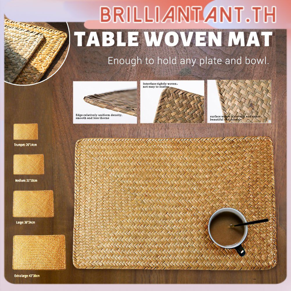 ธรรมชาติหญ้าทะเลเสื่อสถานที่-placemats-สำหรับโต๊ะรับประทานอาหาร-ตารางเสื่อทอมือสี่เหลี่ยมหวาย-placemats-bri