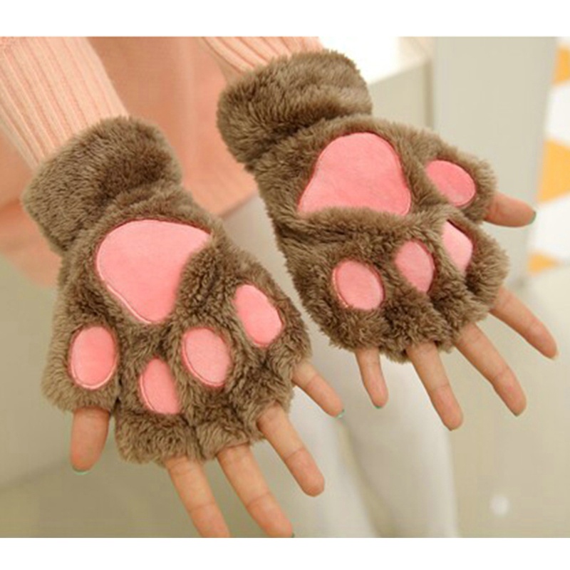 ถุงมือ-แบบครึ่งนิ้ว-ผ้ากํามะหยี่ขนนิ่ม-รูปอุ้งเท้าแมวน่ารัก-ให้ความอบอุ่น-แฟชั่นฤดูหนาว-สําหรับผู้หญิง