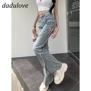 DaDulove💕 New Korean Style Strappy Flared Jeans Elastic Slit High Waist Wide Leg Pants Large Size Trousers