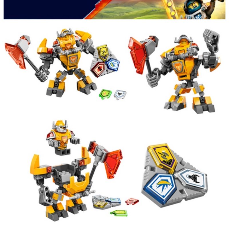 nexo-knights-mecha-suit-macy-axl-lance-aaron-บล็อคตัวต่อดินน้ํามัน-ของเล่นสําหรับเด็กผู้ชาย