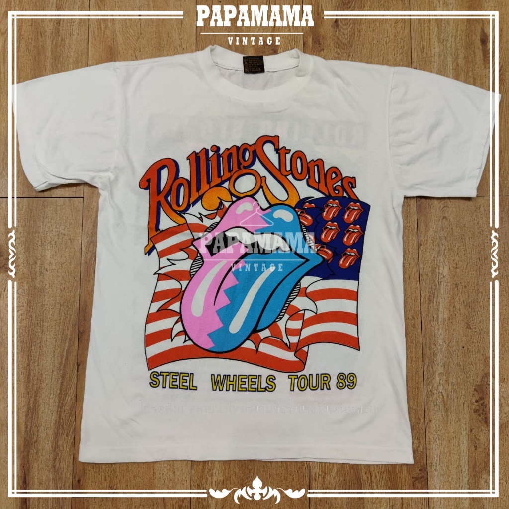 r0lling-st0nes-steel-wheels-north-america-tour-1989-โรลิ่j-สโตuส์-เสื้อวง-เสื้อทัวร์-วินเทจ-papamama-vintage