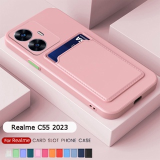เคสโทรศัพท์มือถือ ซิลิโคนนิ่ม TPU กันกระแทก พร้อมช่องใส่บัตร สีพื้น สําหรับ Realme C55 C 55 C35 C33 C31 C30S C30 RealmeC33