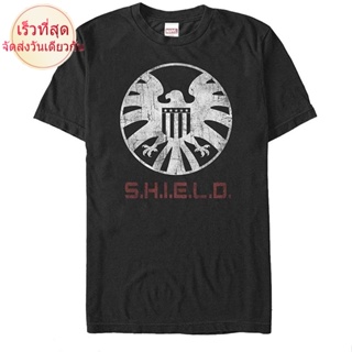 เสื้อยืดผู้ชายแฟชั่น Mens Marvel Agents Of Shield Distressed Logo T-Shirt men เสื้อ ยืด ผู้ชาย คอกลม โอเวอร์S-5XL