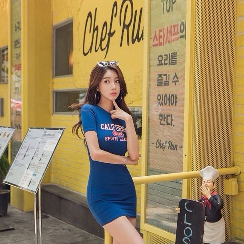 ชุดกระโปรงสั้นทรงตรง-เสื้อผ้าสไตล์เกาหลีพิมพ์ลาย-ชุดเดรสผ้าฝ้ายทรงสวยเนื้อผ้าฝ้าย