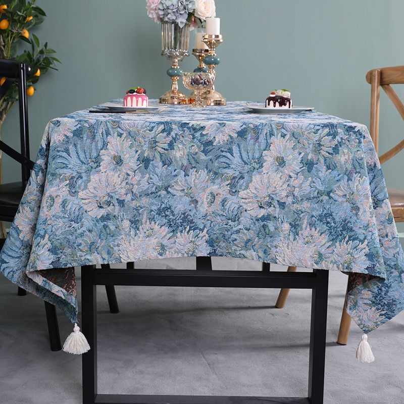 ผ้าปูโต๊ะดอกเบญจมาศสีน้ำเงิน-กันลื่น-สำหรับตกแต่งห้องครัว