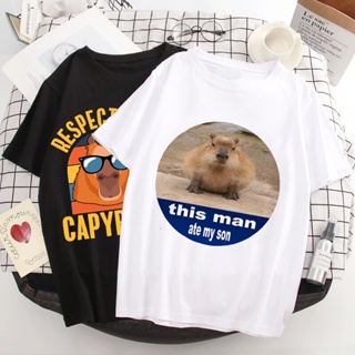 ขายคาปิบาร่า เสื้อยืดเด็กผช ยูนิเซ็กซ์ คาปิบาร่า เสื้อยืด แมนเนน การ์ตูน มังงะ คาวาอี้ ท็อปส์ เสื้อยืด Capybara（S-5XL）