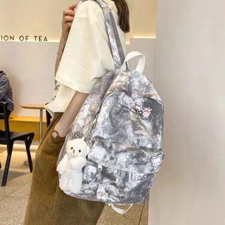 กระเป๋าเป้สะพายหลัง กระเป๋านักเรียน ผ้าแคนวาส สีมัดย้อม สไตล์เกาหลี และญี่ปุ่น สําหรับผู้หญิง และนักเรียน