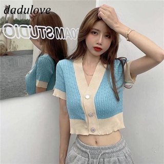 DaDulove💕 New Korean Version of INS WOMENS Navel Cardigan V-neck Top Loose Knitted Short-sleeved T-shirt
