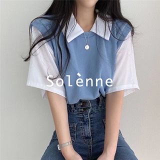 Solenne เสื้อครอป เสื้อยืด  เข้ารูป เซ็กซี่ สไตล์เกาหลี สําหรับผู้หญิง เสื้อโปโล MAR0201