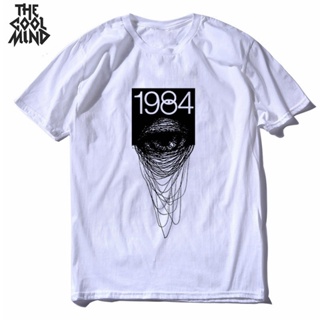 COOLMIND 100% cotton streetwear cool 1984 eys print men T shirt casual loose head print men t-shirt o-neck tshirt m_03