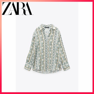Zara ใหม่ เสื้อเชิ้ต พิมพ์ลายโซ่ สําหรับผู้หญิง