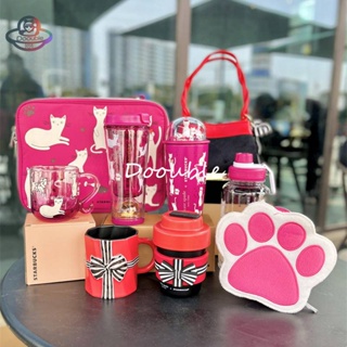 【พร้อมส่ง】Starbucks China 2023 Kate Spade แก้วน้ําสเตนเลส มีฉนวนกันความร้อน ประดับโบว์ ลายแมว