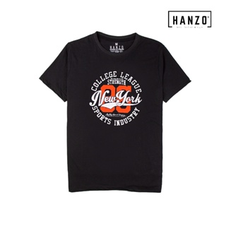HANZO Men T-shirt Short Sleeve Graphic Tee Baju T-shirt Lelaki-COLLEGE-Black Orange/Navy/Purple/Light Yellow-92232#_03