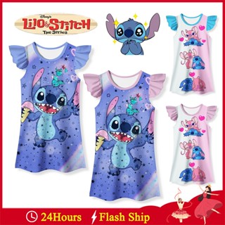 Lilo &amp; Stitch เครื่องแต่งกายสําหรับเด็กสาว การ์ตูน แขนสั้น ผ้าฝ้าย ชุดนอน ฤดูร้อน เสื้อผ้าเด็ก ฮาโลวีน คริสต์มาส วันเกิด ของขวัญ ปาร์ตี้ สวมใส่