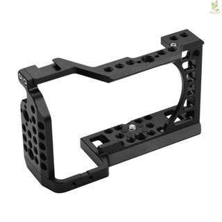 Aluminum Alloy Camera Cage Rig with Cold Shoe Mount ARRI Locating Hole 1/4 3/8 Threaded Holes Replacement for  A6000/A6100/A6300/A6400/A6500 Cameras