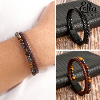 Ellastore123 สร้อยข้อมือ กําไลข้อมือ ประดับลูกปัด สองชั้น แฮนด์เมด สําหรับผู้ชาย