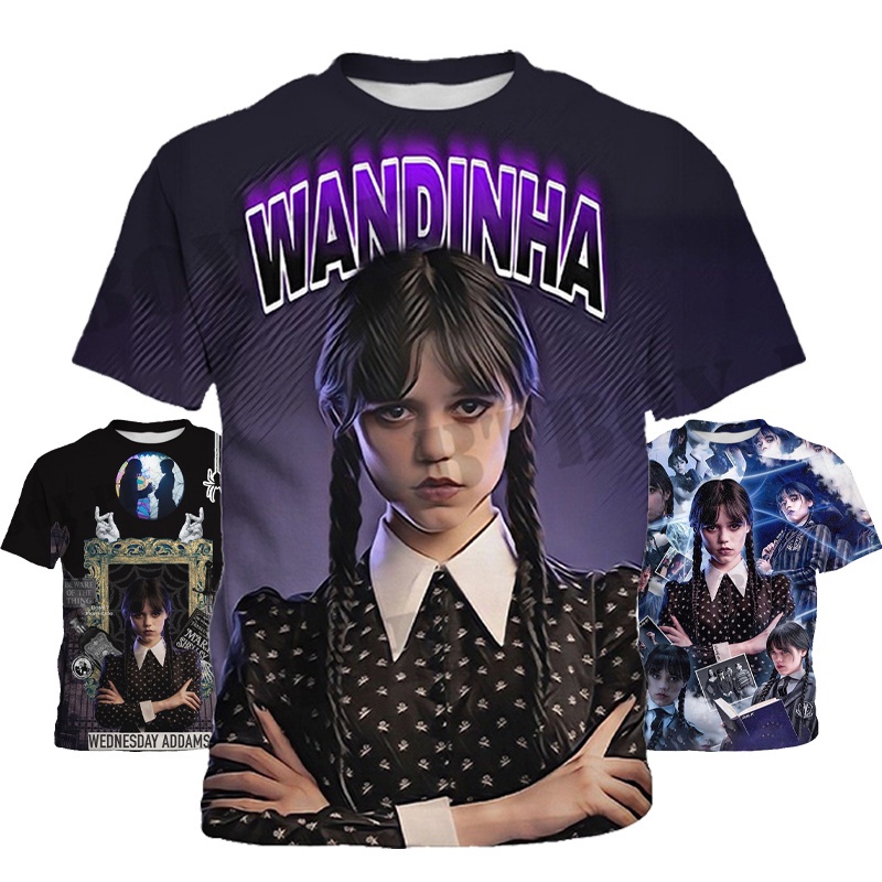 เสื้อยืดแขนสั้น-พิมพ์ลาย-addams-เครื่องแต่งกายวันพุธ-สําหรับเด็กผู้หญิง-อายุ-3-13-ปี