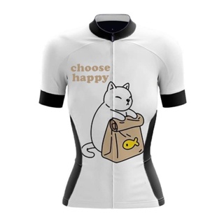 เสื้อกีฬาแขนสั้น พิมพ์ลายการ์ตูนแมว เหมาะกับใส่ขี่จักรยาน สําหรับผู้หญิง 2024