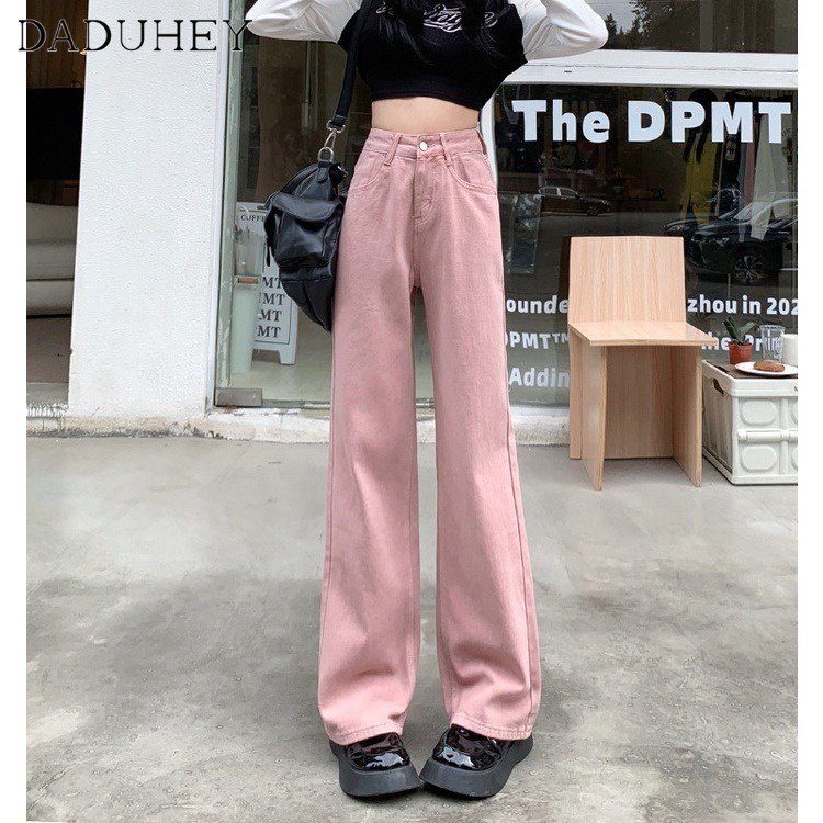 daduhey-2023-new-korean-version-dirty-pink-high-waist-wide-leg-pants-loose-niche-jeans-plus-size-trousers-all-matching-long-pants