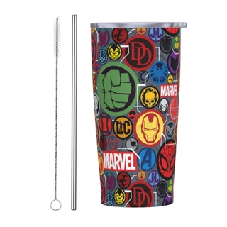 Marvel แก้วกาแฟ พร้อมหลอดดูด ขนาด 20 ออนซ์ ด้านใน 304 ด้านนอก 201 สําหรับรถยนต์