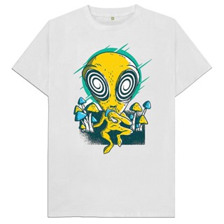 Jipboc11bjhdam72 เสื้อยืด พิมพ์ลายเอเลี่ยน Trippy Magic Mushroom Hallucinations Ufo Spaceship Acid สไตล์คลาสสิก ไม่ซ้ําใ