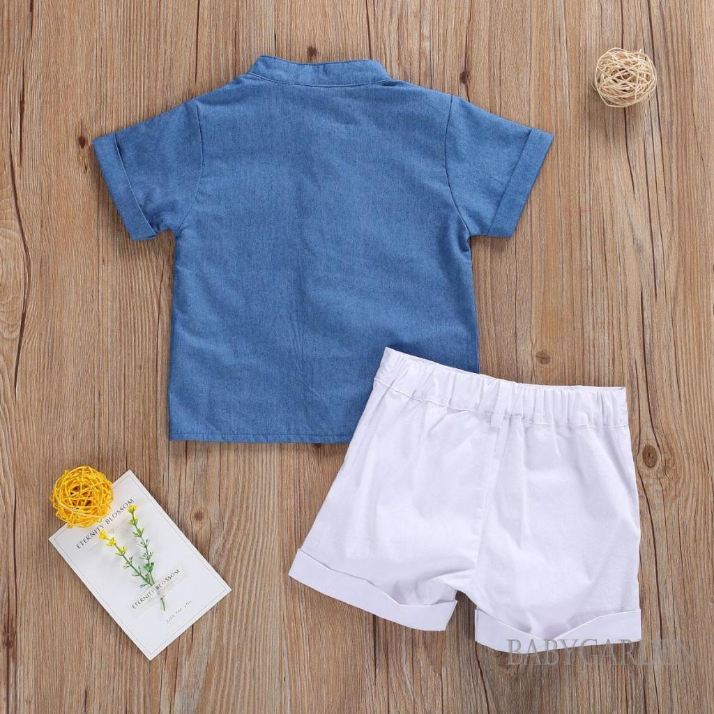 babygarden-1-6-ปี-ชุดเสื้อผ้าเด็กผู้ชาย-เสื้อยีน-แขนสั้น-กระดุม-กางเกงขาสั้น-สีพื้น