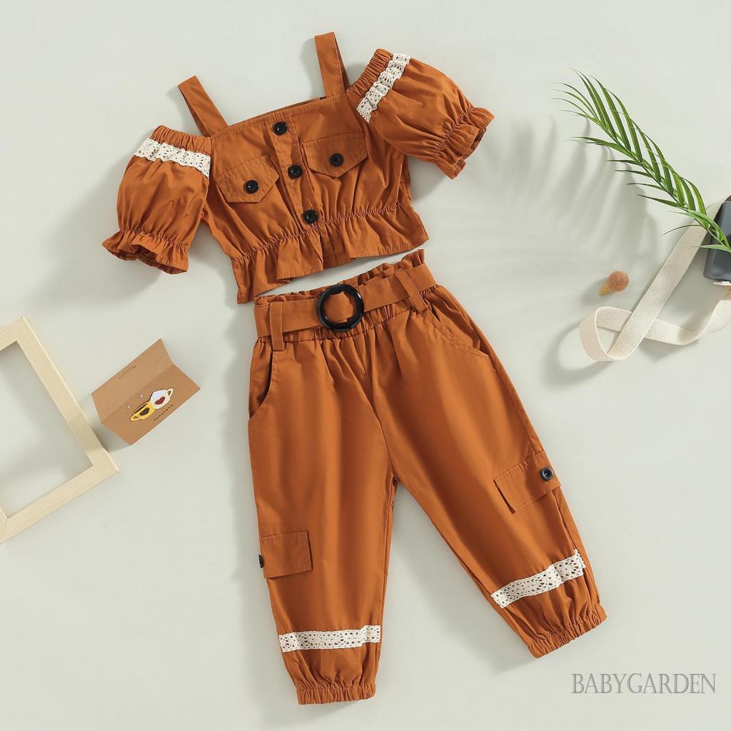 babygarden-1-6-ปี-ชุดเสื้อผ้าเด็กผู้หญิง-เสื้อเปิดไหล่-แขนสั้น-กางเกงคาร์โก้