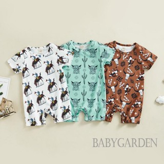 Babygarden-0-18months ชุดจั๊มสูท คอกลม แขนสั้น พิมพ์ลายวัว ทรงหลวม ลําลอง แฟชั่นฤดูร้อน สําหรับเด็กผู้ชาย